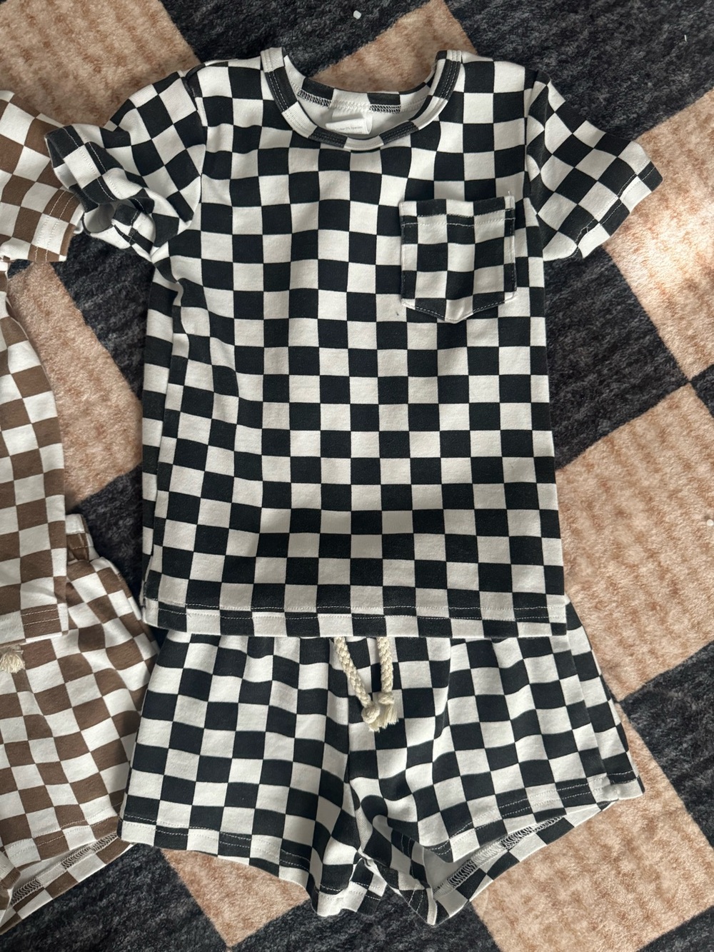 Little One Shop Black Checkered Short Set